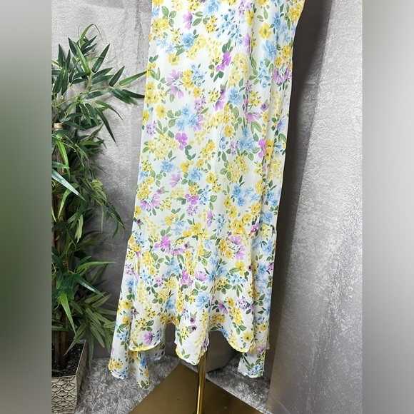 NEW Calvin Klein Multi Floral Print Asymmetrical Hem Sleeveless Dress Sz 14 - Picture 6 of 10